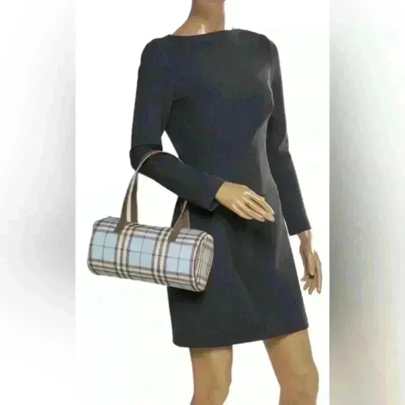 ✨RETIRED✨ Burberry Baby Blue Nova Check PVC Boston Bag - Picture 1 of 9